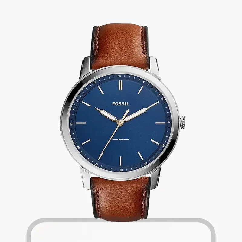 Fossil Minimalist Blue Dial Brown Leather Men's Watch | FS5304